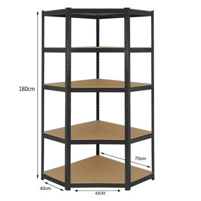 Eazilife Black 5 Tier Heavy Duty Corner Boltless Shelving Rack 1800mm x ...