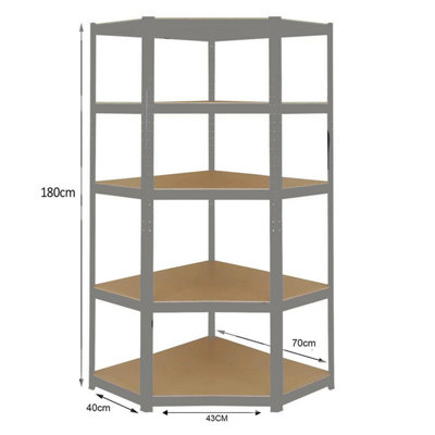 Eazilife Grey 5 Tier Heavy Duty Corner Shelving Rack 1800mm x 700mm x 700mm x 400mm