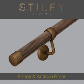 Ebony Wood Stair Handrail Kit & Antique Brass Bracket 3.6m x 40mm
