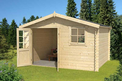 Ebro B-Log Cabin, Wooden Garden Room, Timber Summerhouse, Home Office - L384.6 x W330 x H245.1 cm