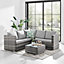 ECASA 5 Seater Rattan Garden Furniture Sofa Set With Light Grey Cushions & Coffee Table + FREE RAIN COVER