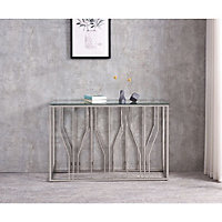ECASA Aria Silver Chrome Console Table Clear Tempered Glass Top