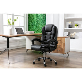 ECASA Black Leather Massage 360 Swivel Chair & Reclining With Remote Control & Footrest