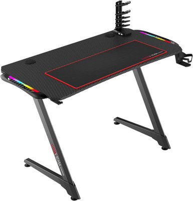 ECASA Gaming Desk Computer Table RBG LED Home Office Desk Z-Shaped With USB Hub