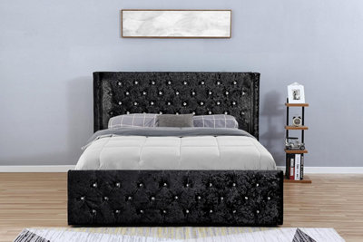 Black crushed velvet king deals size bed