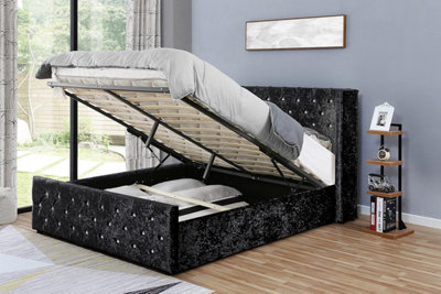 ECASA King Size 5FT Crushed Velvet Diamante Chesterfield LED Bed Frame Black