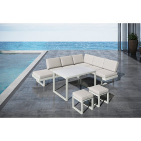 ECASA Light Grey Aluminium Metal Daybed/ Sofa Set & Dining Table Set Multi Use Modular With Light Grey Cushions