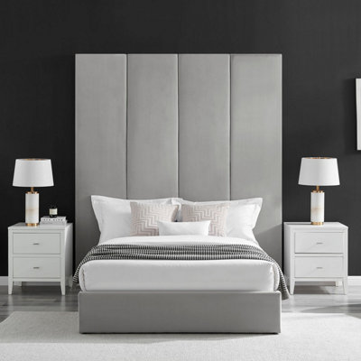 ECASA Light Grey Velvet Headboard Wall Panel Bed King Size 5FT With Ottoman Storage Gas Lift