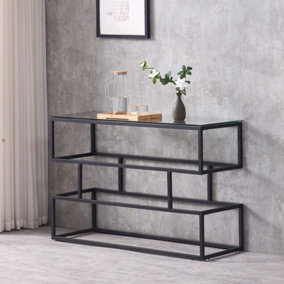 ECASA Lina Console Table Matt Black Finish With Clear Tempered Glass Top