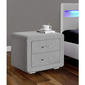 ECASA Linen Fabric Bedside Table With 2 Drawers & Brushed Steel Light Grey