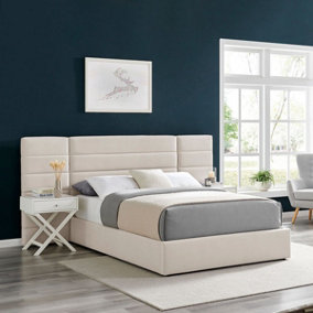 ECASA Luxury Beige Fabric Wide Panel Ottoman Storage Bed King Size 5 FT