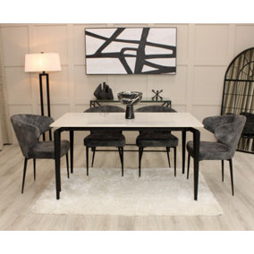 ECASA Luxury Ceramic Marble Effect Dining Table With Black Metal Legs