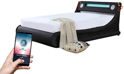 Ecasa Madrid Leather Bed Frame With Bluetooth Speaker & LED Light + Remote Black ( Single Size )