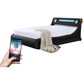 Ecasa Madrid Leather Bed Frame With Bluetooth Speaker & LED Light + Remote Black ( Single Size )