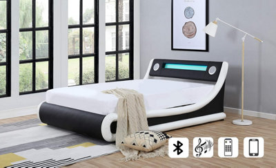 Ecasa Madrid Leather Bed Frame With Bluetooth Speaker & LED Light + Remote Black & White  ( Single Size )