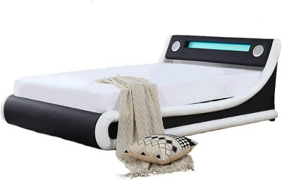 Ecasa Madrid Leather Bed Frame With Bluetooth Speaker & LED Light + Remote Black & White  ( Single Size )