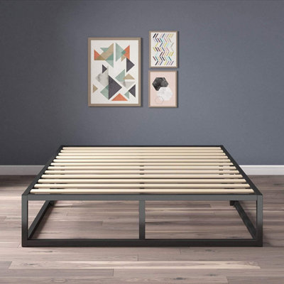 Platform bed with wooden slat shop support and under bed storage