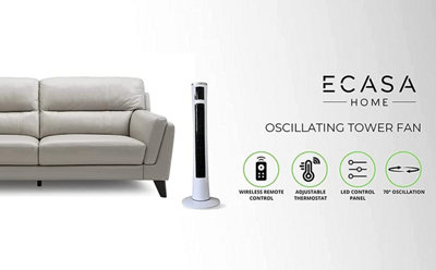 ECASA Oscillating Electric Tower Fan With Remote 40 Inch Touch Control Digital Display White