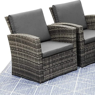 ECASA Outdoor 4 Seater 2+1+1 Mixed Grey Rattan Garden Sofa Set With Charcoal Dark Grey Cushions & Coffee Table, FREE RAIN COVER