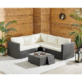 ECASA Outdoor Rattan Garden Furniture Corner  5 Seater Sofa Set With Cushions & Ice Bucket Table Brown