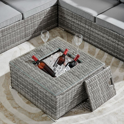 Grey rattan ice bucket deals side table