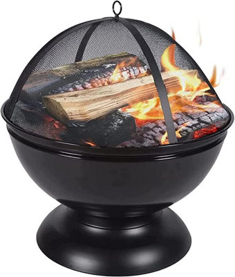 ECASA Round Black Diameter 57cm Fire Pit And BBQ Grill Bowl For Outdoor With Safe Mesh Spark Cover, Garden,  Free Rain Cover
