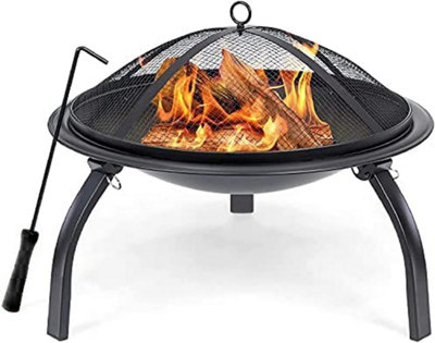 ECASA Round Folding Legs Fire Pit  Barbecue,Heating,Cooling Drinks with Cover Black +FREE RAIN COVER D45cm x H44cm D40cm