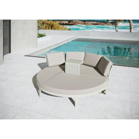 ECASA Round Light Grey Metal Multi Use Sofa Modular Day Bed Garden Set Light Grey Cushions
