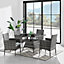 ECASA Seville 4 Seater Rattan Garden Bistro Patio Set With Square Glass Table & Light Grey Cushions + FREE RAIN COVER