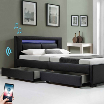 ECASA Tokyo RGB LED Bluetooth Speaker King Bed Faux Leather 4 Drawer Storage Remote Control Black