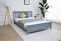 ECASA Wooden Bed Frame With Slatted Designed Headboard and Solid Plain Footboard Double Size 4FT 6 Grey