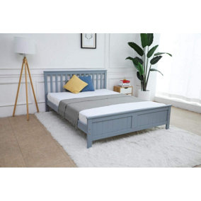 ECASA Wooden Bed Frame With Slatted Designed Headboard and Solid Plain Footboard Double Size 4FT 6 Grey
