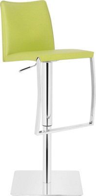 Eccellente Real Leather Kitchen Bar Stool, Chrome Footrest, Adjustable Swivel Gas Lift, Breakfast Bar & Home Barstool, Lime Green