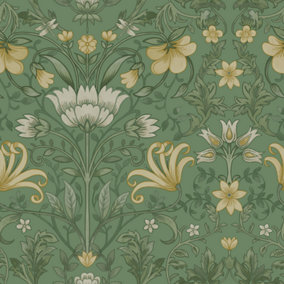 Eclectic Collection Vintage Floral Wallpaper Green Holden 13550