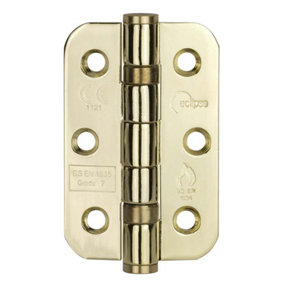 Eclipse 3 Inch (76mm) Ball Bearing Hinge Grade 7 Radius Ends - Polished Brass (Sold in Pairs)