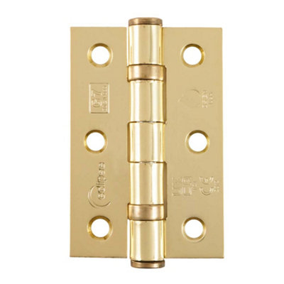 Eclipse 3 Inch (76mm) Ball Bearing Hinge Grade 7 Square Ends Mild Steel - Polished Brass (Sold in Pairs)