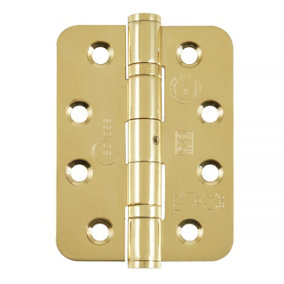 Eclipse 4 inch (102mm) Ball Bearing Hinge Grade 13 Radius Ends - Polished Brass (Pack of 3)