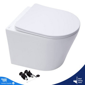 ECO D Shape Rimless Wall Hung Toilet WC Pan White with Seat