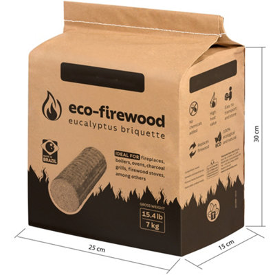 Eco Firewood 7kg Hot Burning Briquettes, kiln dried log eco-alternitive, for Open fires, Wood Stoves, BBQ's, Log Burners.