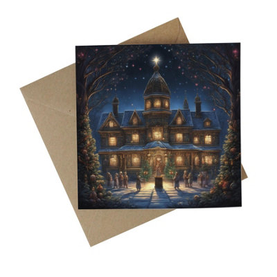 Eco-Friendly Christmas Cards - Recycled Card Plastic Free Xmas Greetings Cards Gift - Christmas Town Hall - Set of 10