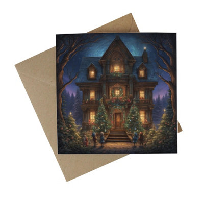 Eco-Friendly Christmas Cards - Recycled Card Plastic Free Xmas Greetings Cards Gift - Christmas Town House - Pack of 10