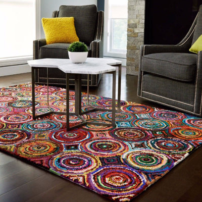 Eco-Friendly Ganga Circle Chindi Rag Rug - Unique Handwoven Design