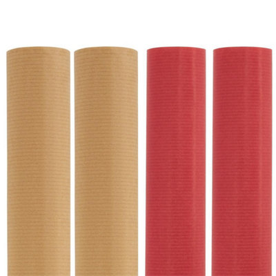Eco-Friendly Kraft Gift Wrapping Paper - Red & Natural Ribbed Designs - 3m Roll Options