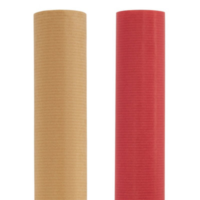 Eco-Friendly Kraft Gift Wrapping Paper - Red & Natural Ribbed Designs ...