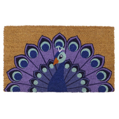 Eco-Friendly Latex Backed Coir Door Mat, Peacock