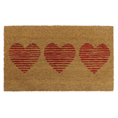 Eco-Friendly Latex Backed Coir Door Mat, Three Hearts