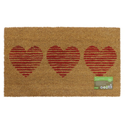 Eco-Friendly Latex Backed Coir Door Mat, Three Hearts