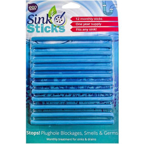 Eco-Friendly Sink and Drain Cleaning Solution: 12 Plughole Sticks for Kitchen and Bathroom. Prevent Blockages and Eliminate Odors
