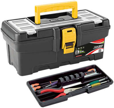Eco Master Series 13'' Tool Box with Carry Handle & Hinged Lid with Plastic Clamp