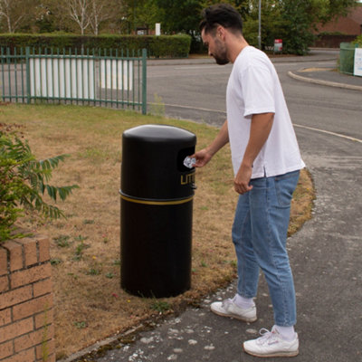 Eco Recycled Hooded Top Litter Bin - 90 Litre -  Steel Liner - 5